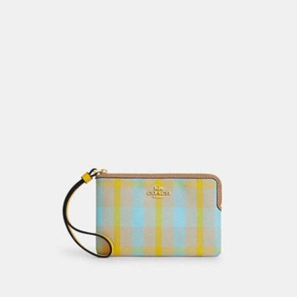Coach Corner Zip Wristlet Bag In Bright Maize Multi Color Print- Designer - NWT - Picture 6 of 11